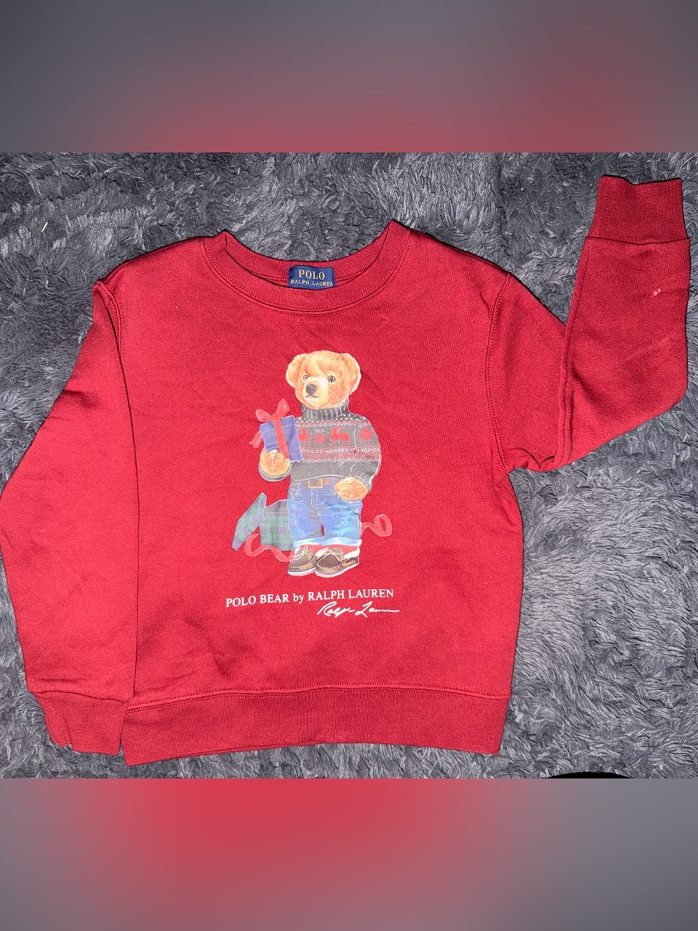 Ralph Lauren Kids Red Polo Bear Crewneck Sweatshirt